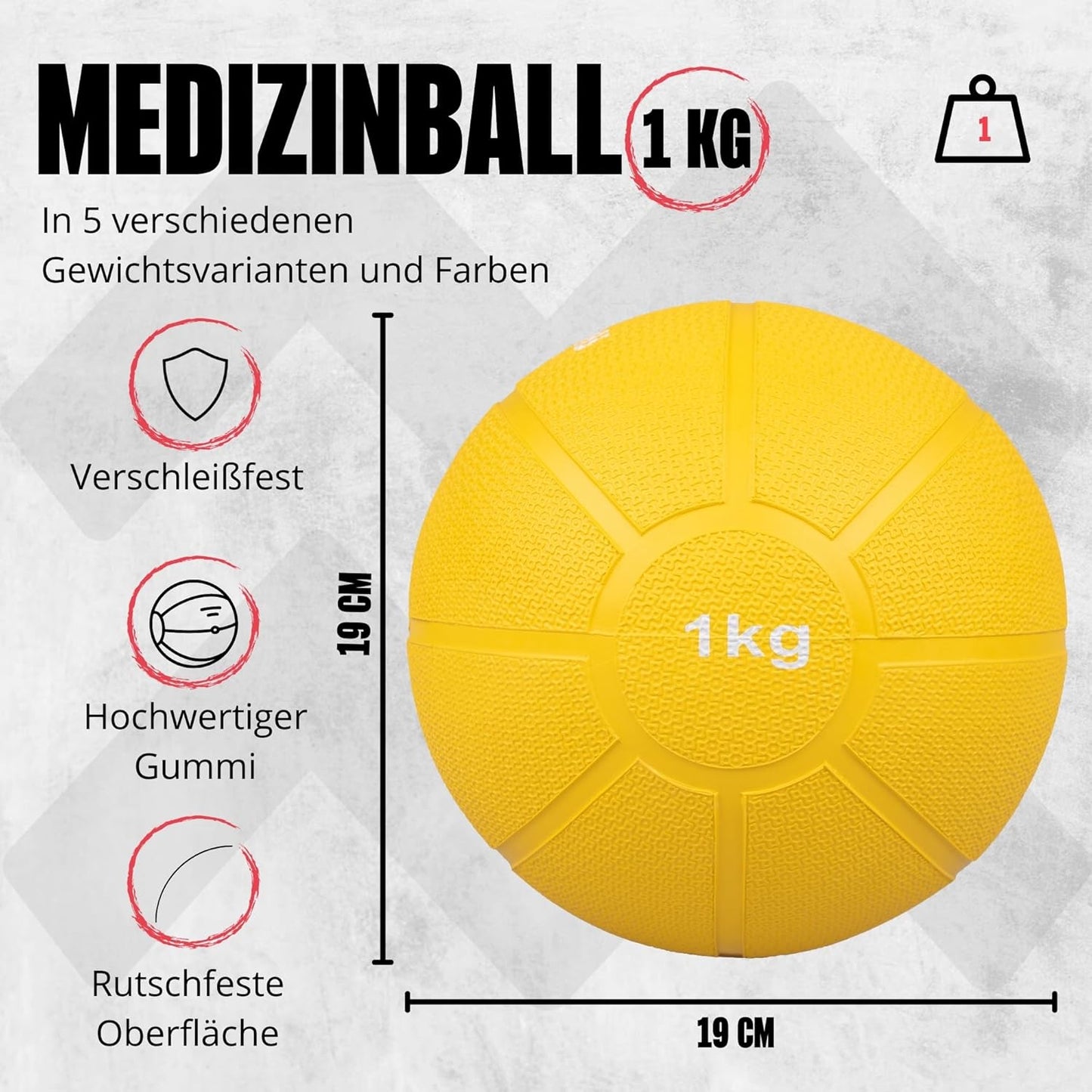 Medizinball, Gelb - 1kg