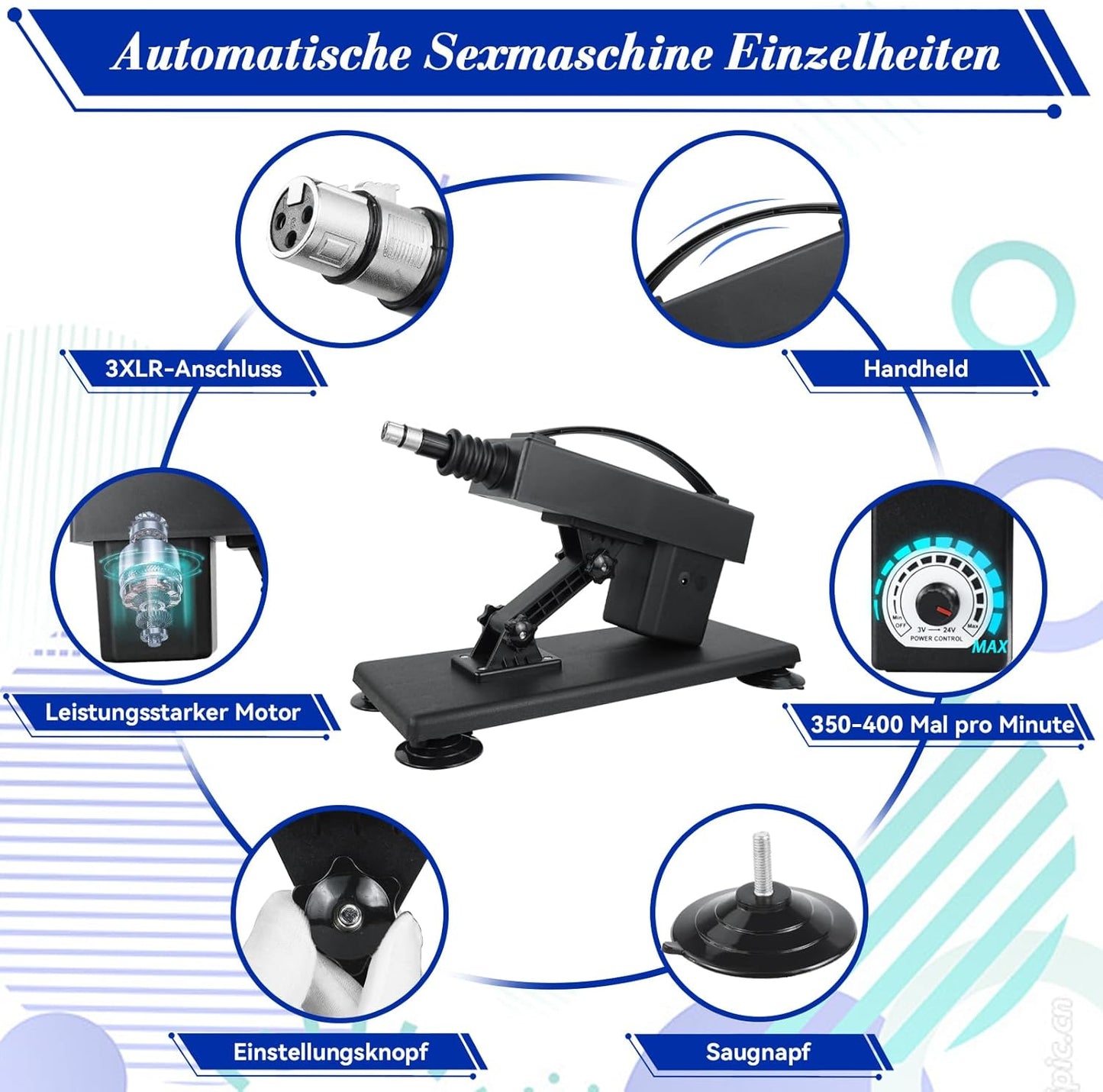Automatische Sexmaschine mit Dildos und Saugnapf