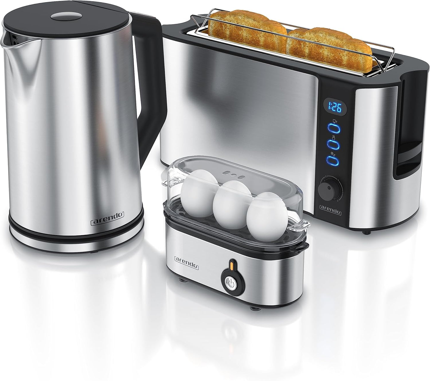Frühstücks-Set: Wasserkocher, Toaster und Eierkocher, B: Silber Edelstahl