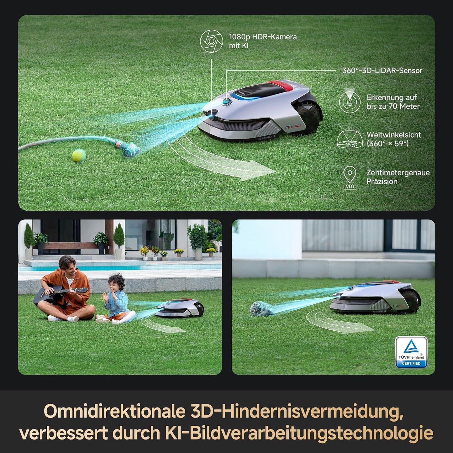 Mähroboter A2 1200 mit 3D-LiDAR & KI-Vision, 56.5 cm x 27 cm x 43.9 cm A2 1200