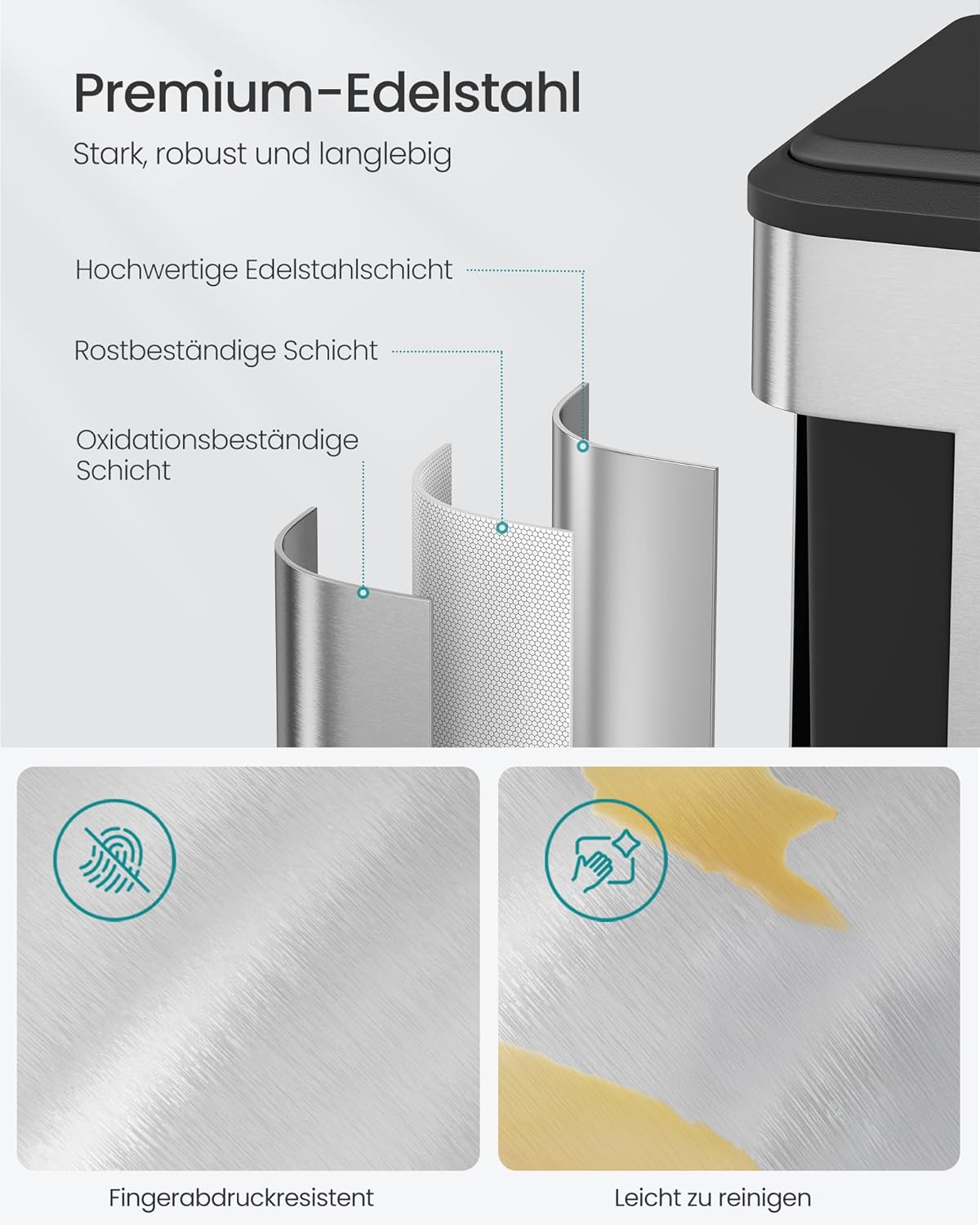 Mülltrennsystem mit Softclose-Deckel, metallicsilber / 2 x 30 L