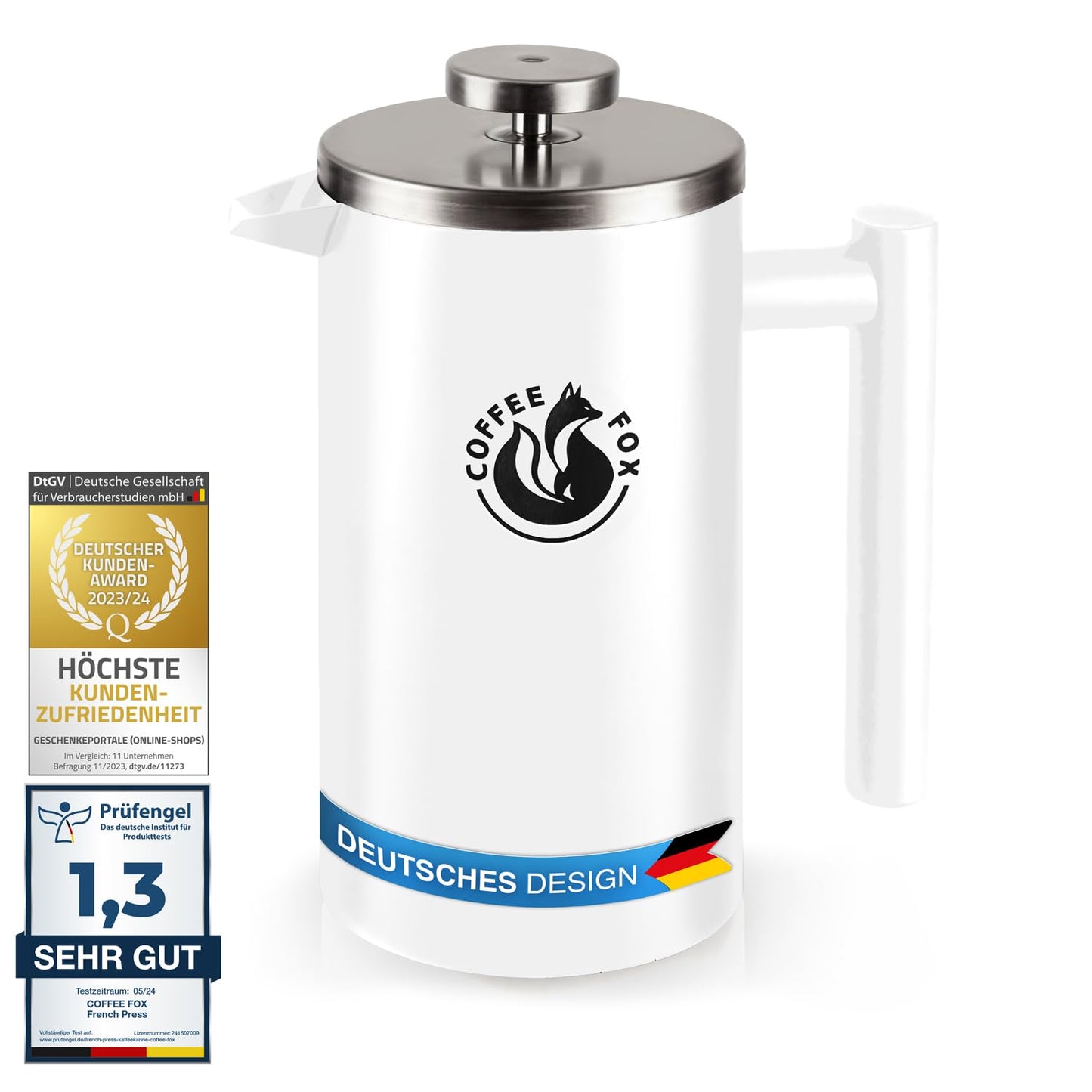 Französische Kaffeepresse, 1000 ml Weiss