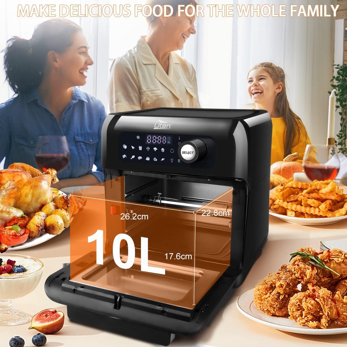 Multifunktions-Heissluftfritteuse, 10L, mit Touchscreen Schwarz