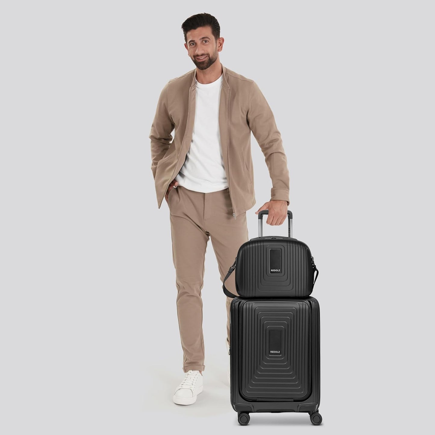 Essentials 14: 2-teiliges Hartschalenkoffer-Set mit Laptopfach & Beauty-Case, Black Metallic 2-SET Trolley+ Laptopfach erweiterbar & BC