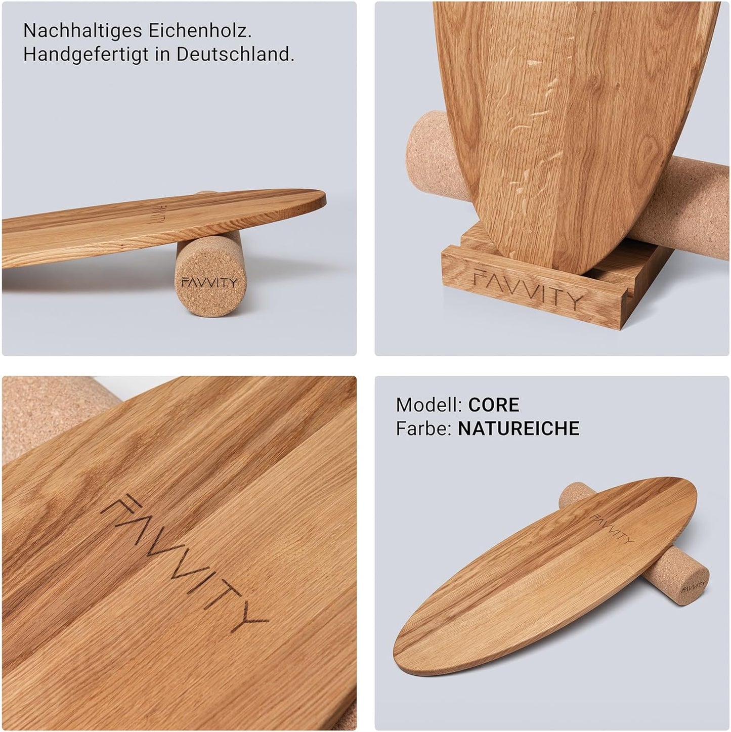 Balance Board aus Eichenholz, Core + Halterung Natureiche