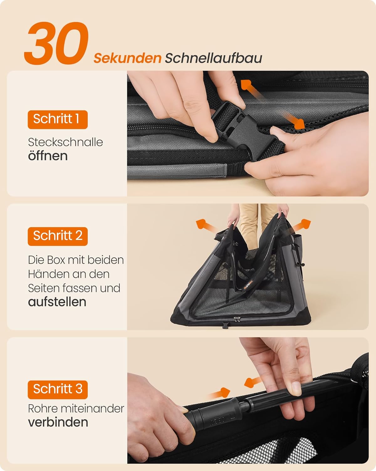 Faltbare Hundetransportbox mit 4 Türen, Griffen und Taschen, PDC016B01, M (60 x 42 x 42 cm)