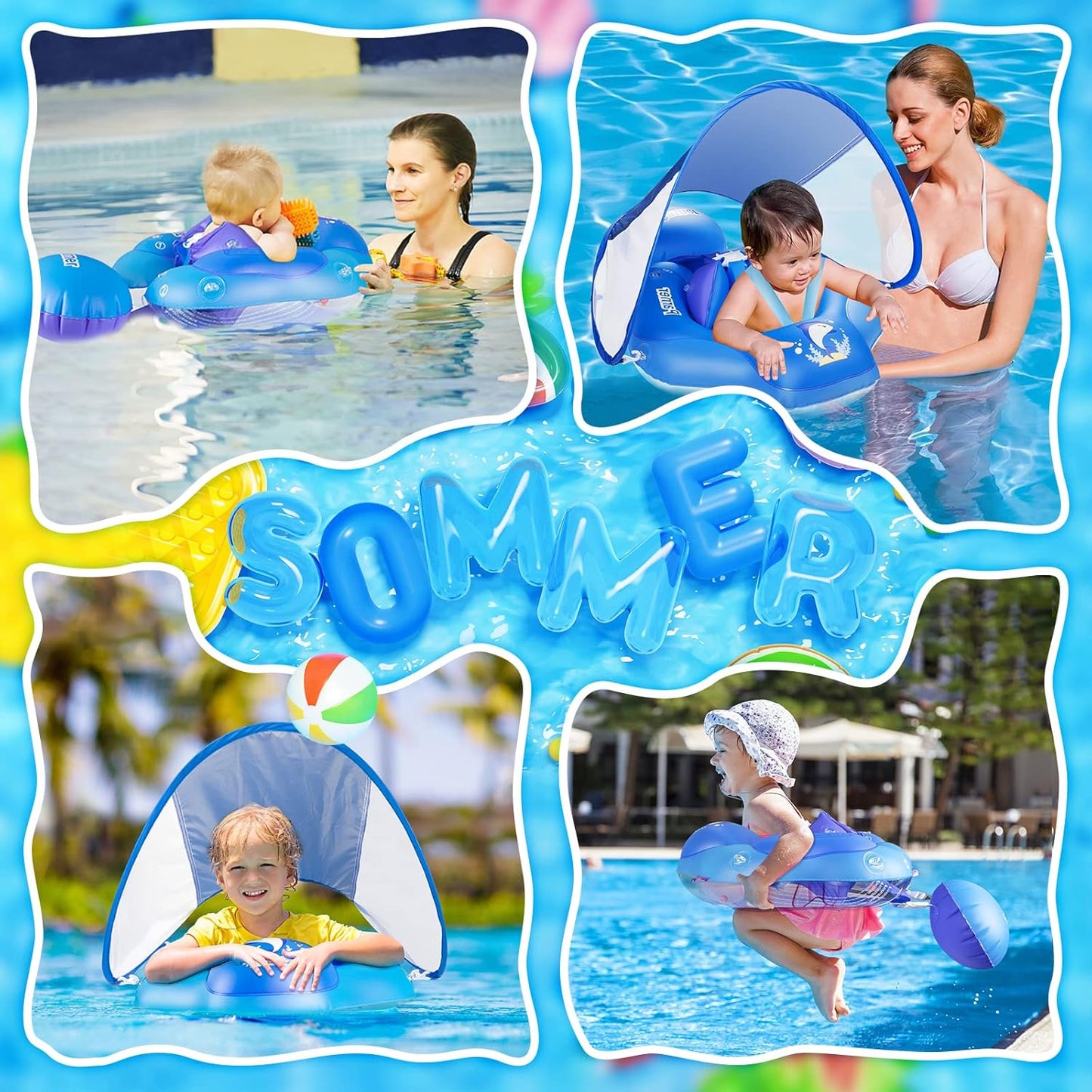Schwimmring mit Sonnendach, blue L