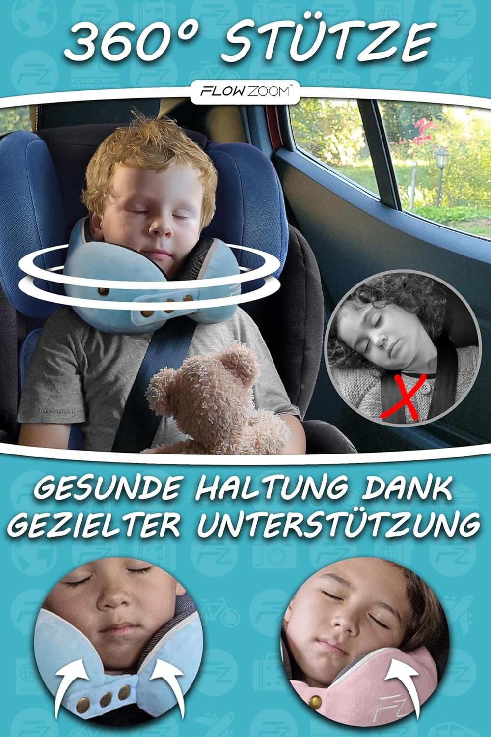 Einstellbares Memory Foam Nackenkissen für Kinder ab 3 Jahren, 4.1. Comfy Kids S - Blau