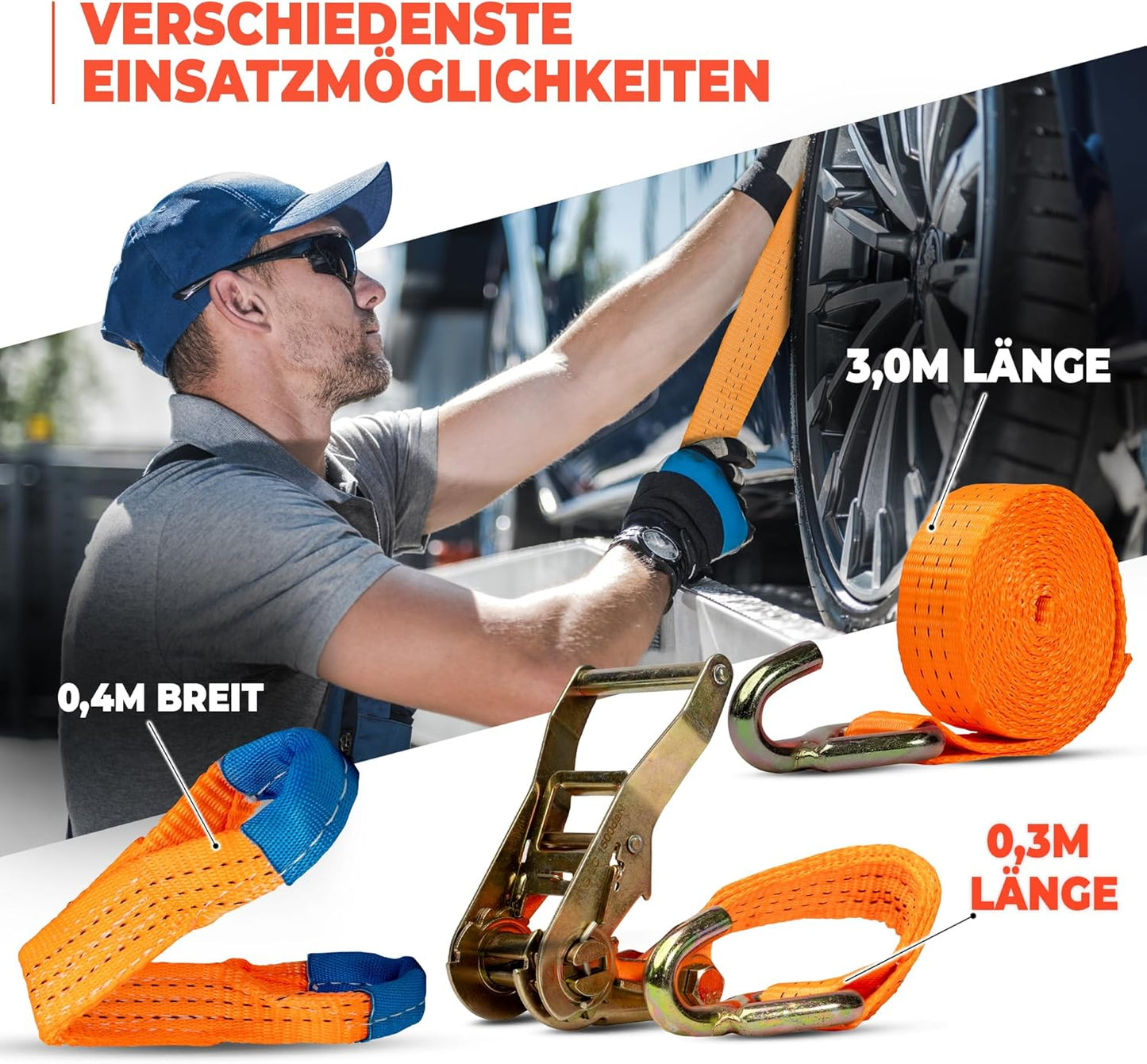 Spanngurt-Set für Autotransport (4 Stück, 3300 mm)