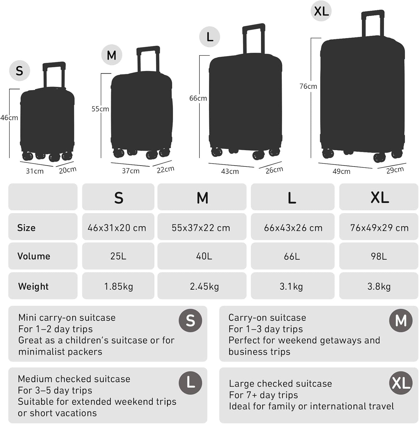 Reisekoffer Handgepäck Trolley-Set mit Zahlenschloss, L (66cm-66L) YS15 Braun