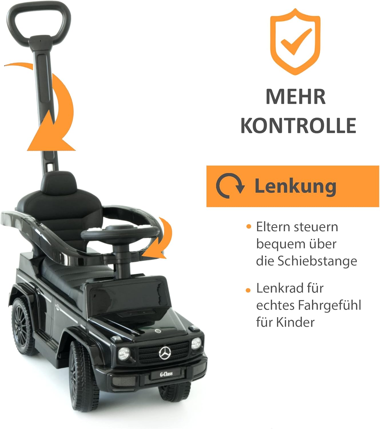 Rutschauto mit Schiebestange, Schwarz