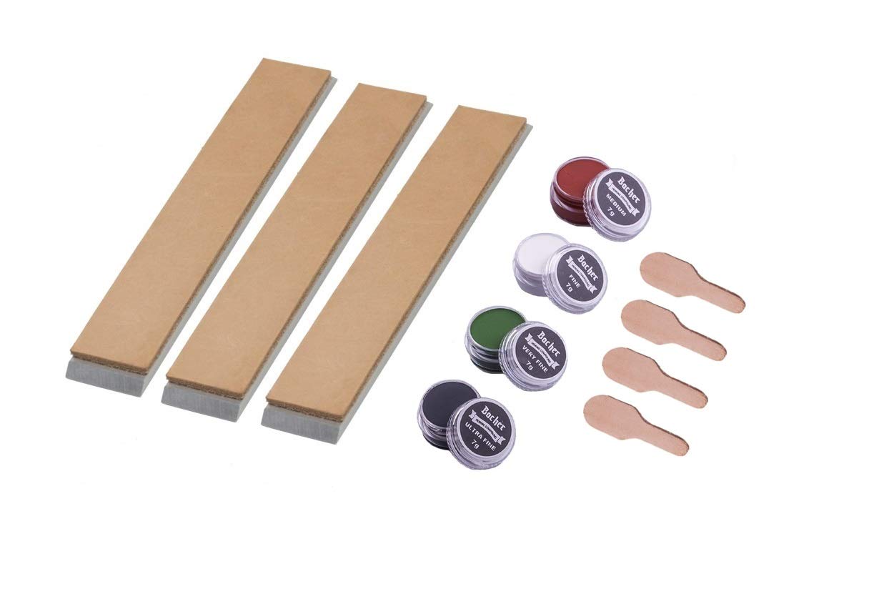 7-teiliges Messerschärf-Streichriemen-Set, 3 Strop + 4 Paste