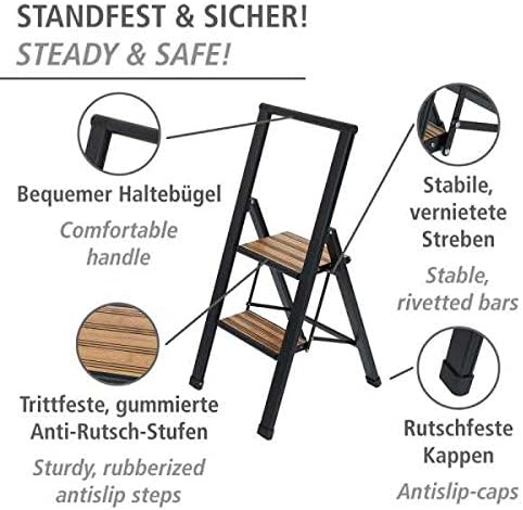 Klapptrittleiter, Schwarz / 2 Stufen