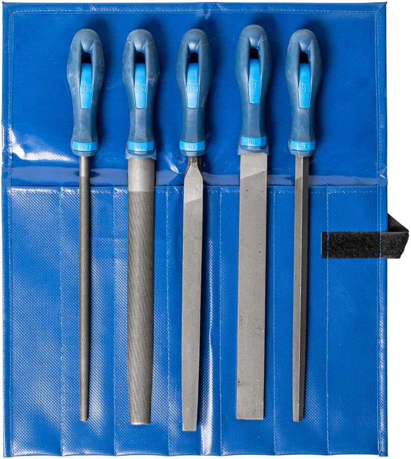 5-teiliges Werkstattfeilen-Set mit Rolltasche, Werkstattfeilen-Set in PVC-Rolltasche / Kreuzhieb H3 / Länge 250mm