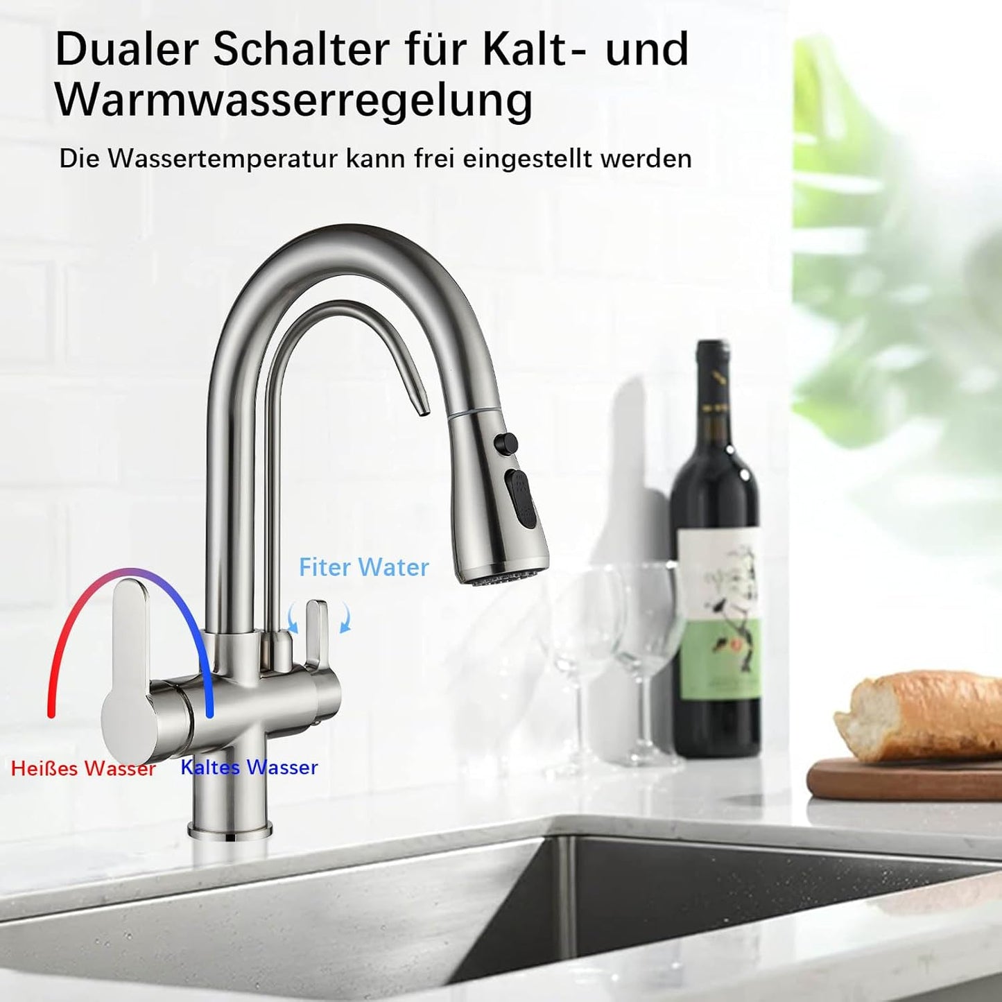 Küchenmischbatterie, Gebürstetes Nickel