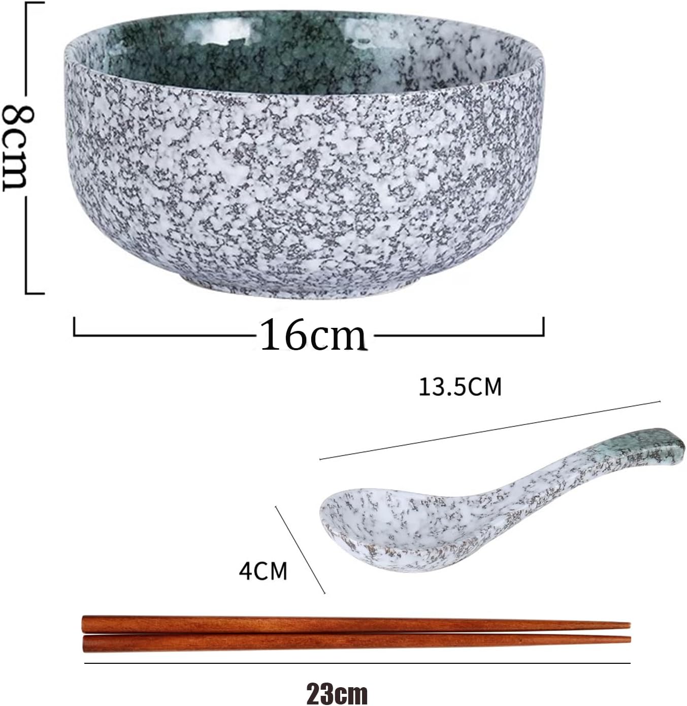 Keramik Ramen-Schüssel-Set mit Löffel & Stäbchen, Smaragdgrün