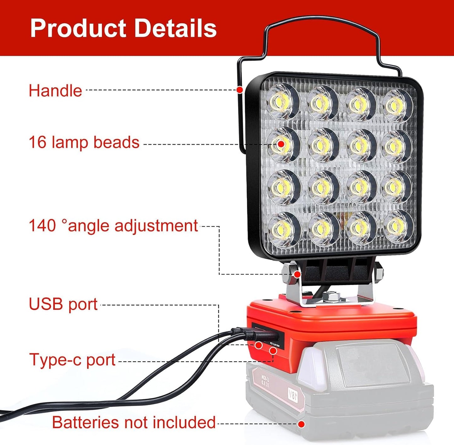 Kabellose LED Arbeitsleuchte, 48w für Milwaukee M18 18v