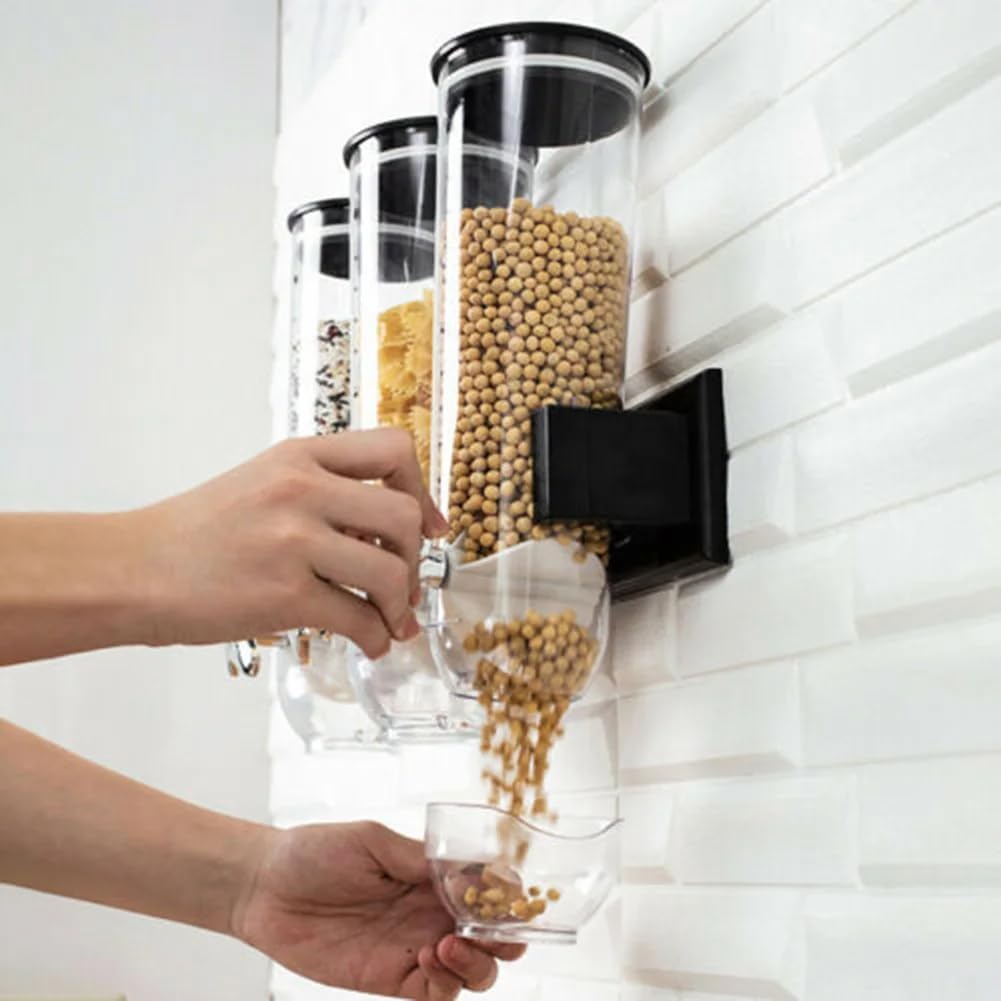 Dreifacher Müsli-Spender zur Wandmontage, Schwarz