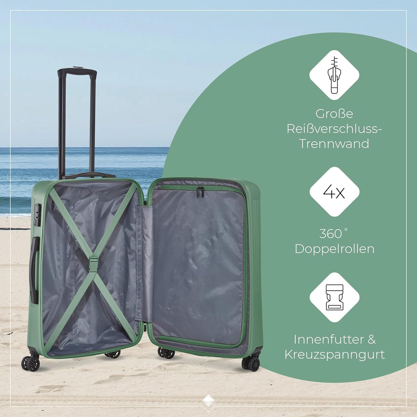 Hartschalenkoffer mit TSA Schloss (67 cm), Grün Trolley Größe M (67 cm)