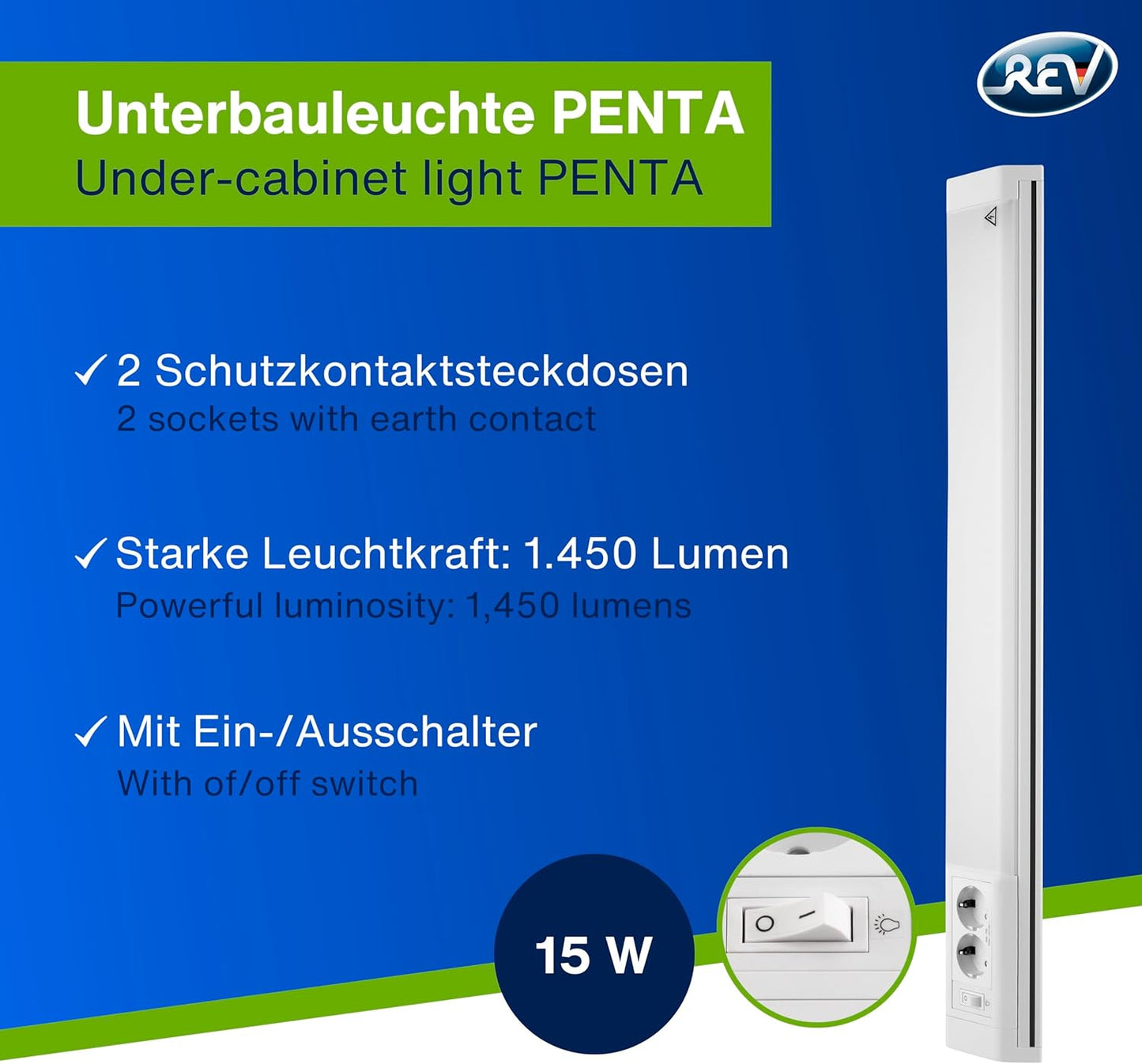 Unterbauleuchte mit Steckdosen & Schalter