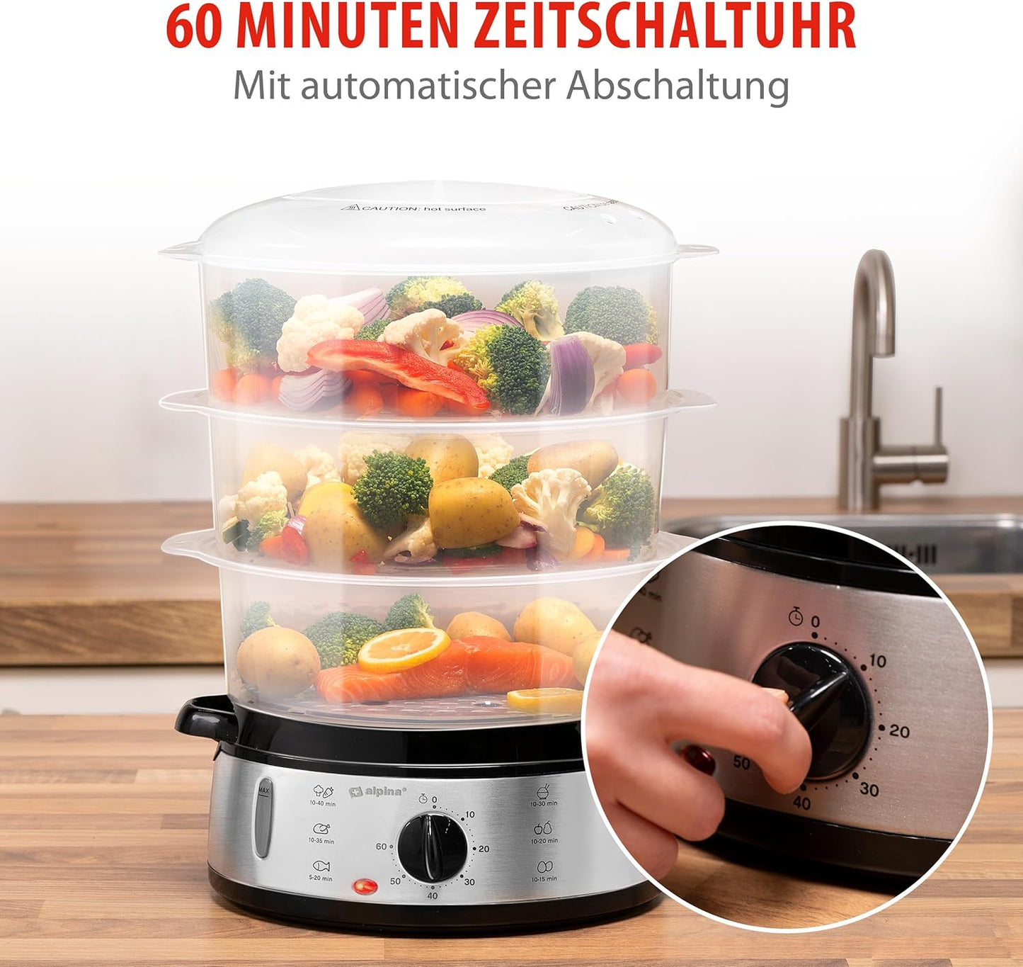 Dampfgarer mit 3 Schichten