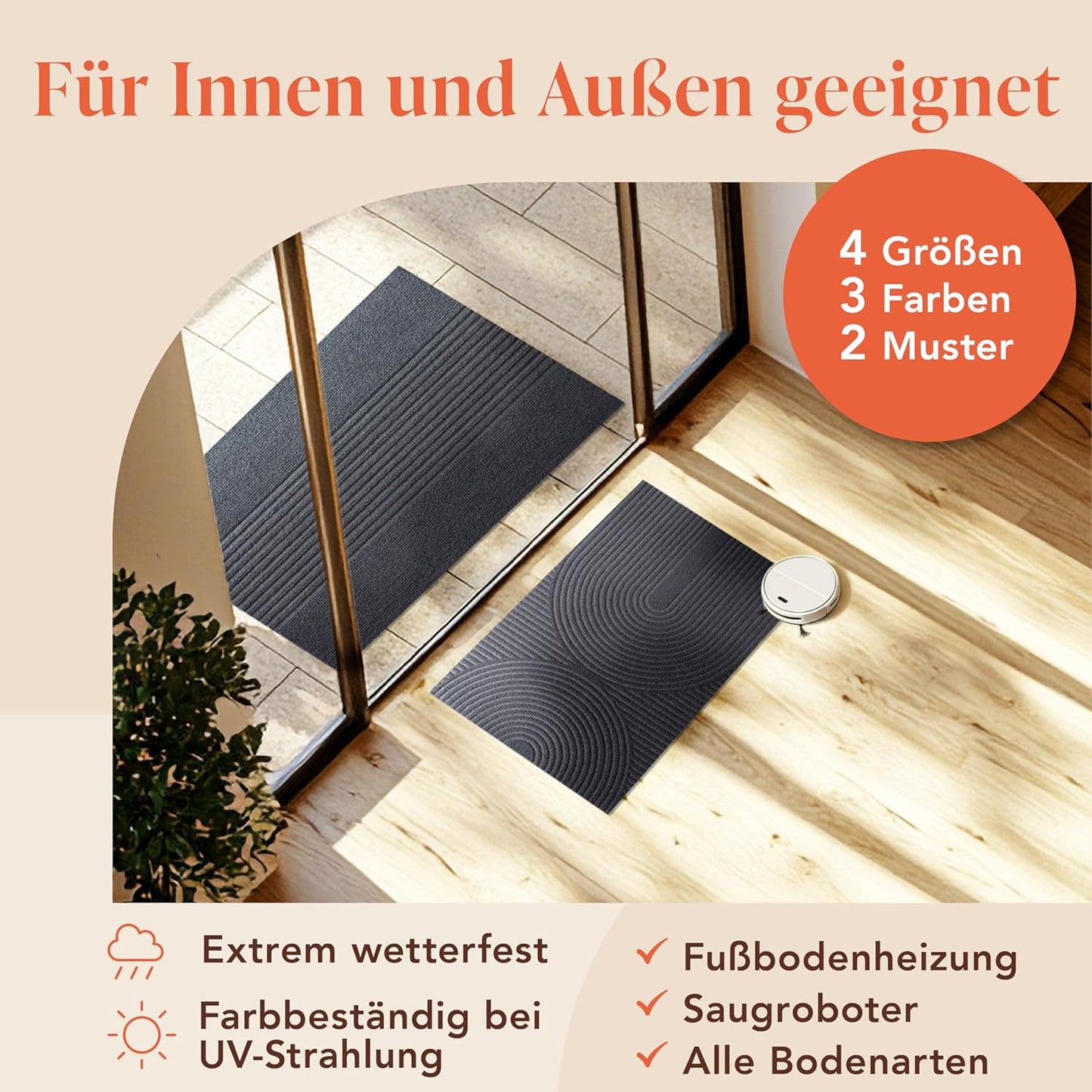 Rutschfeste Fussmatte, 60x90cm Anthrazit Streifen