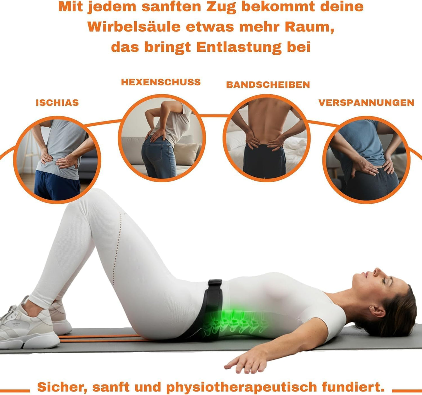 Rückenstrecker-Gurt bei Ischias und Verspannungen, Starke Zugkraft (ab 65 kg)