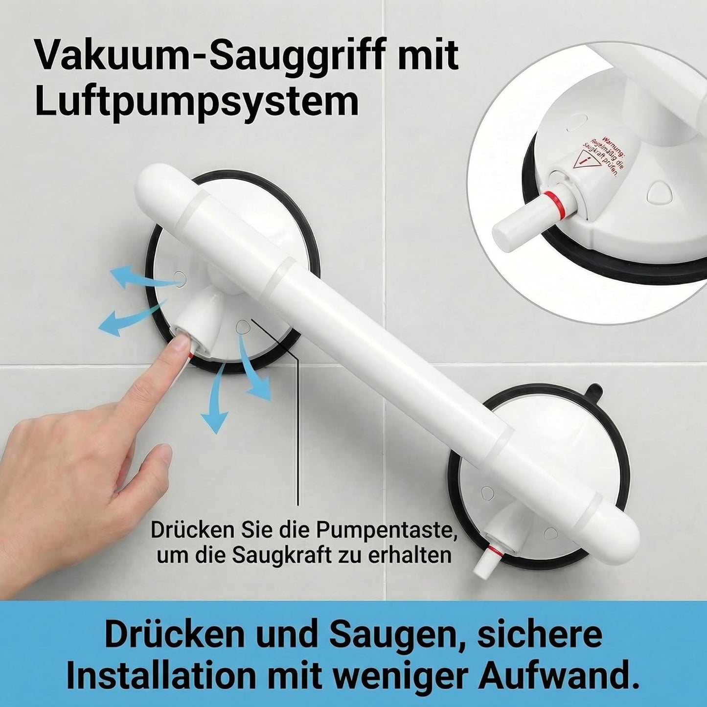 Duschgriff mit Saugnapf und Warnanzeige, Kurz Weiss