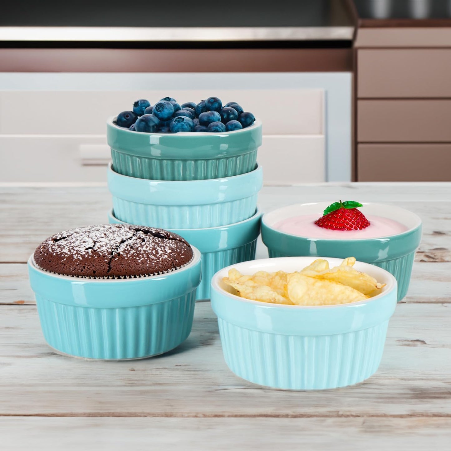 6er-Set Soufflé-Förmchen, Grün - 06 Stück Ø 9cm