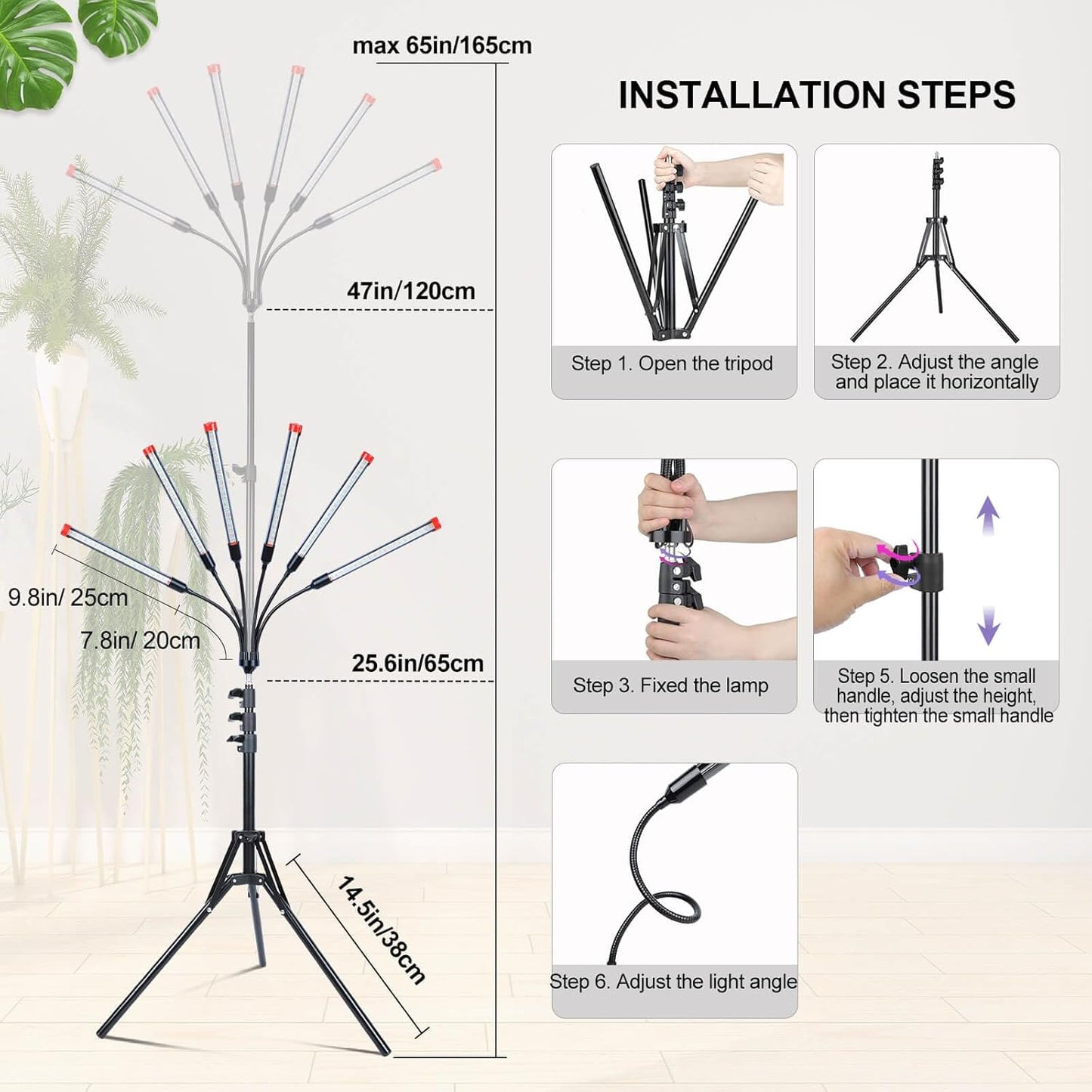 LED Pflanzenlampe mit Timer & Stativ (54W, 6 Köpfe), Stand 6head(54 Watt)