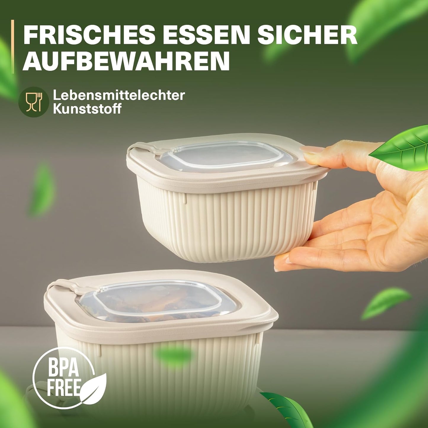 9-teiliges Frischhaltedosen-Set mit Ventildeckel, Beige 9er Set Quadratisch