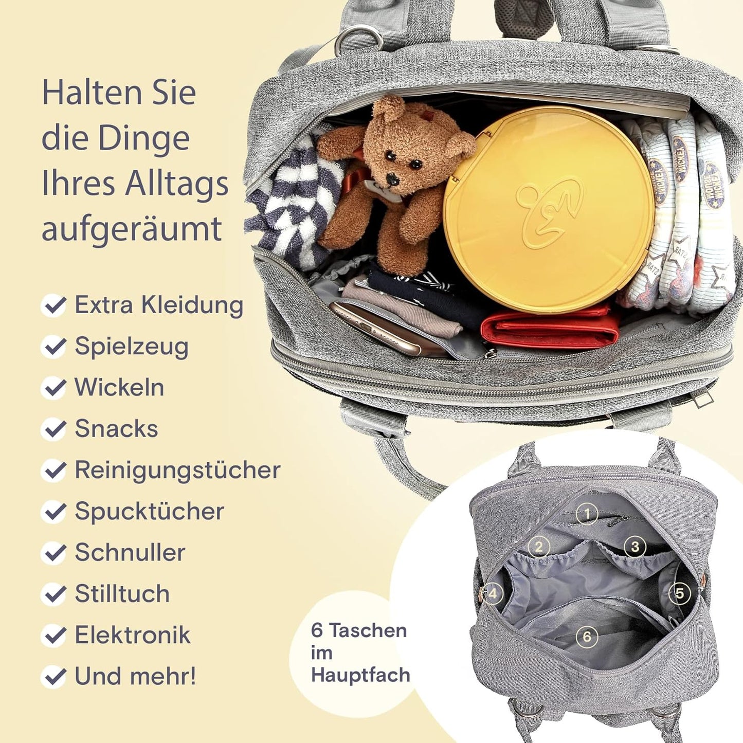 Wasserdichter Wickelrucksack mit Wickelunterlage, Grau03