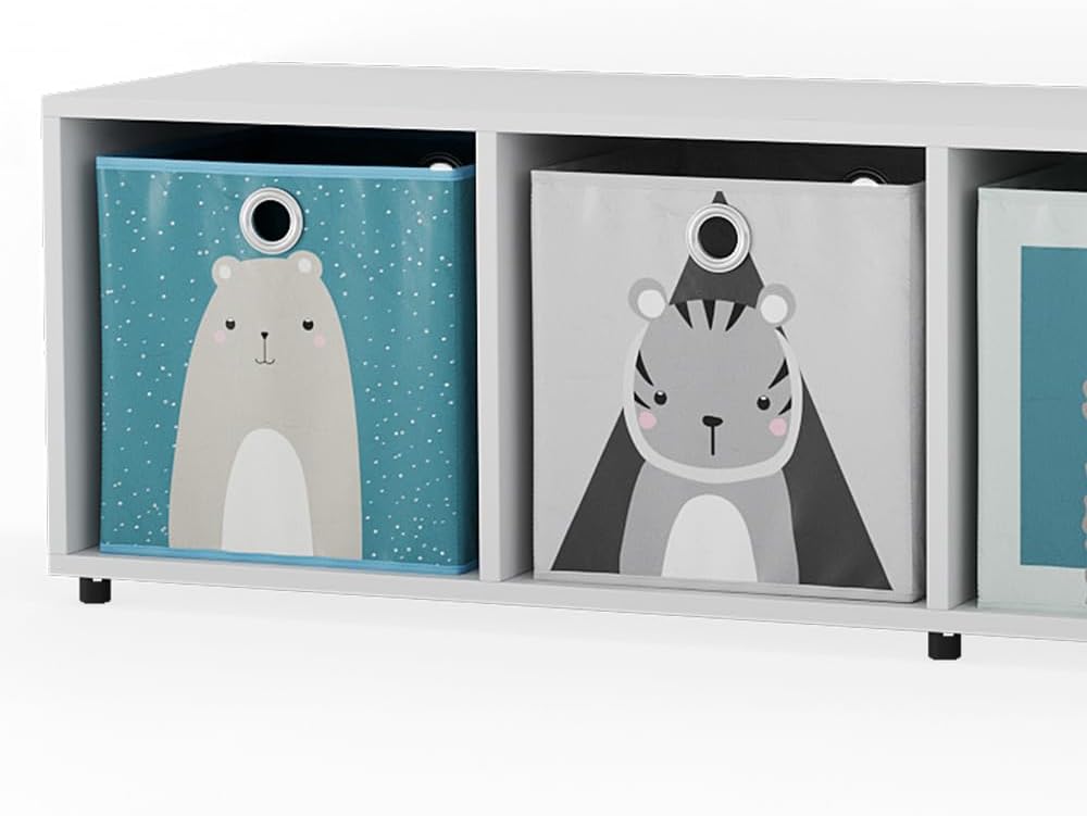 Kinderregal Ludus mit 4 Faltboxen, Weiss Standregal + 4 Faltboxen
