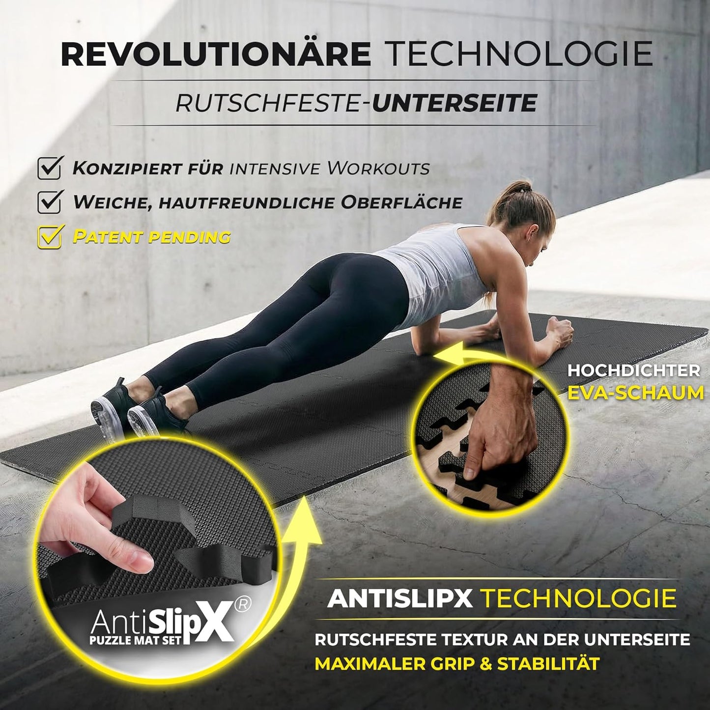 18-teiliges Bodenschutzmatten-Set für Fitness und Gymnastik, Anthracite | 1-side Antislipx | 18 Matten | 1,67 M² 32L x 32B x 1D cm