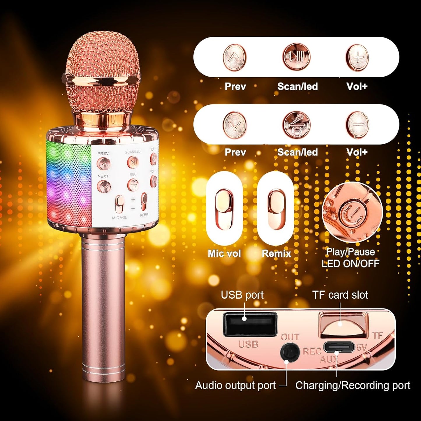 4-in-1 Bluetooth Karaoke-Mikrofon, rose_gold