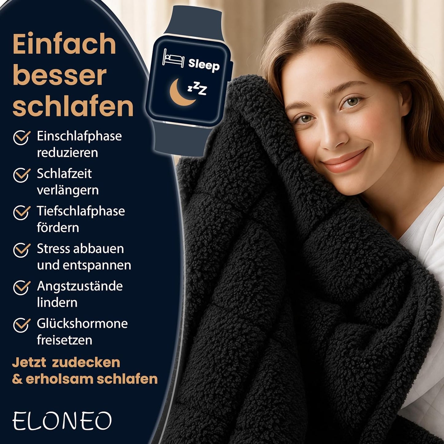 Sherpa Fleece Gewichtsdecke, Schwarz 155 x 220 cm 7 Kilogramm