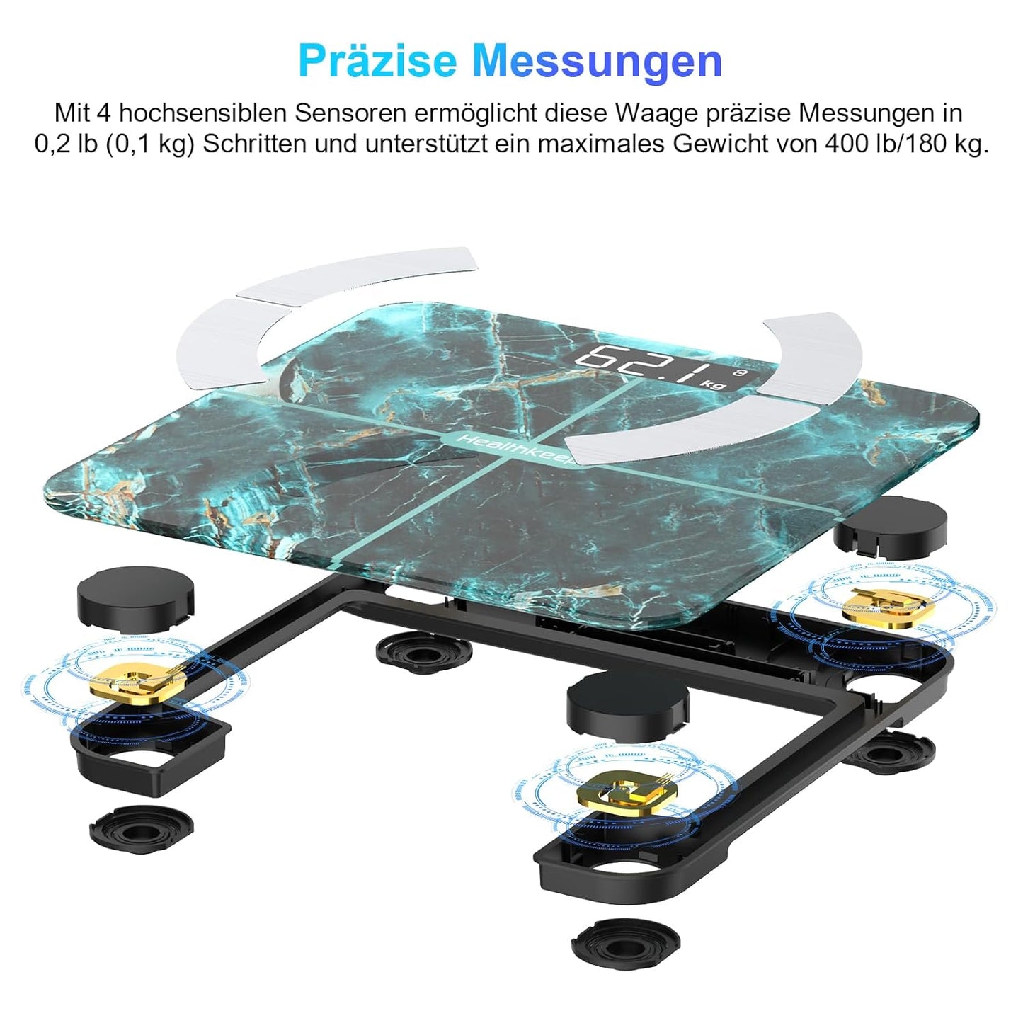 Digitale Körperfettwaage mit App & Bluetooth-Funktion, 260 marmorgrün