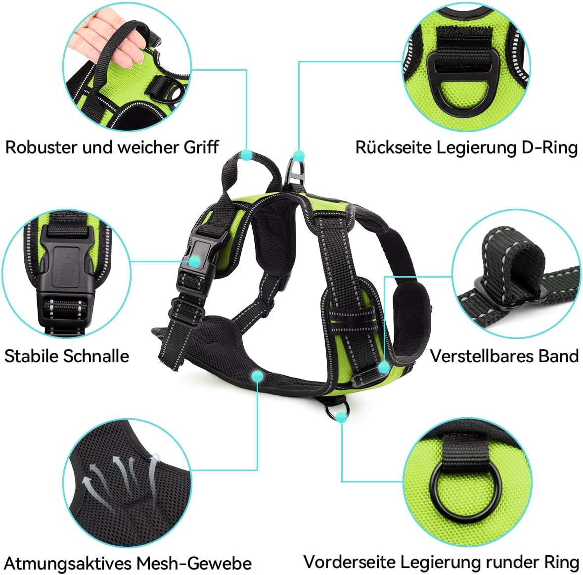 Reflektierendes Hundegeschirr, L (1er Pack) Grün