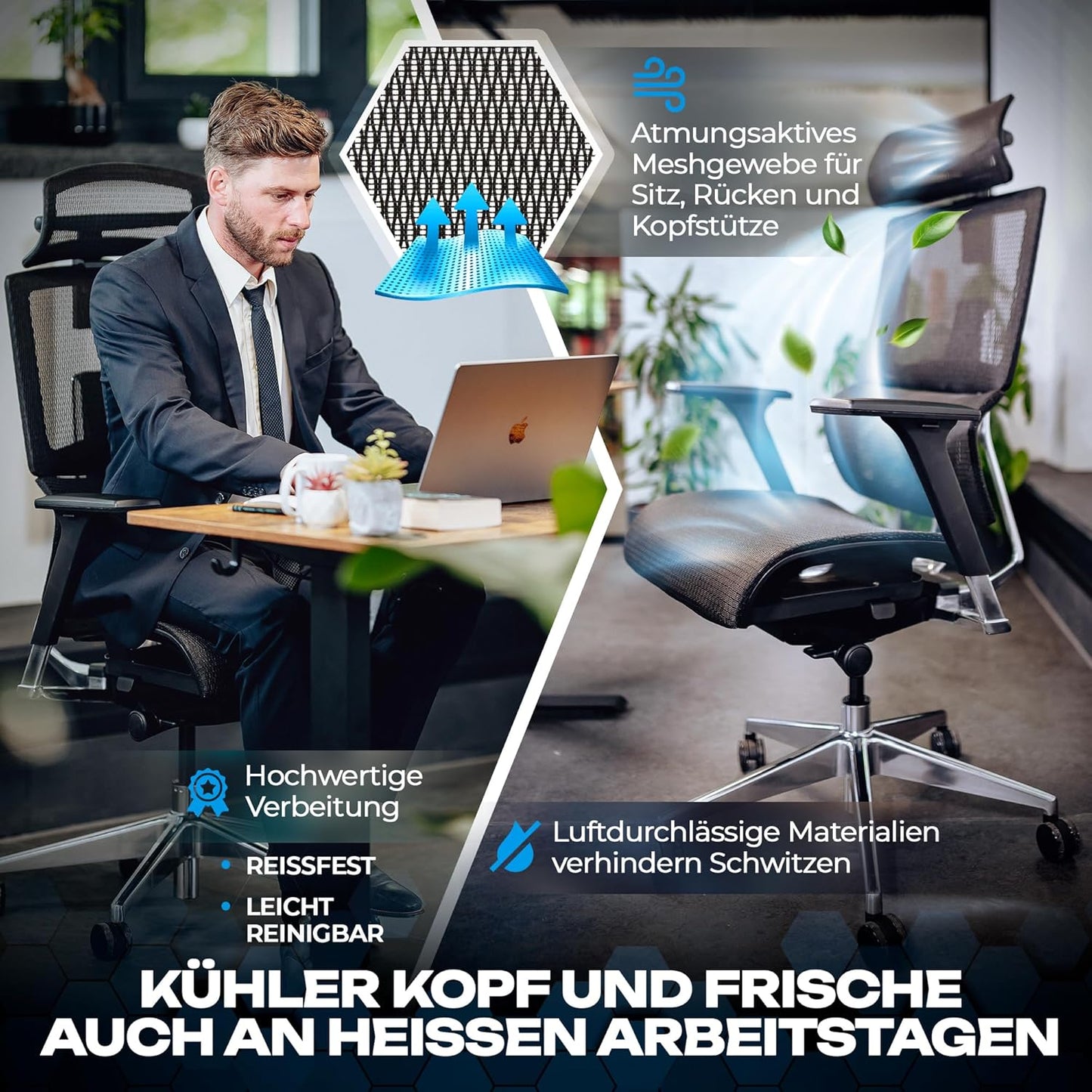 Ergonomischer Bürostuhl M7, Schwarz, M7 Mesh-Sitz