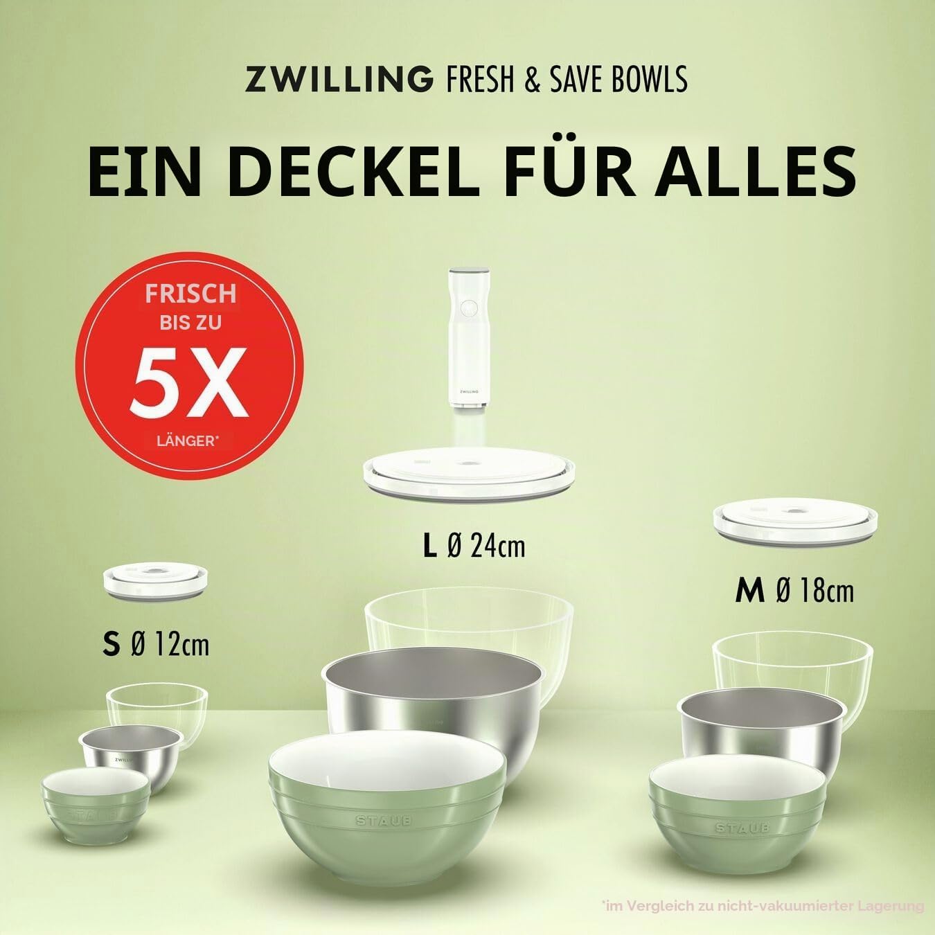 6tlg. Fresh & Save Bowls Vakuumschüssel Set, Set Edelstahl m. Deckel