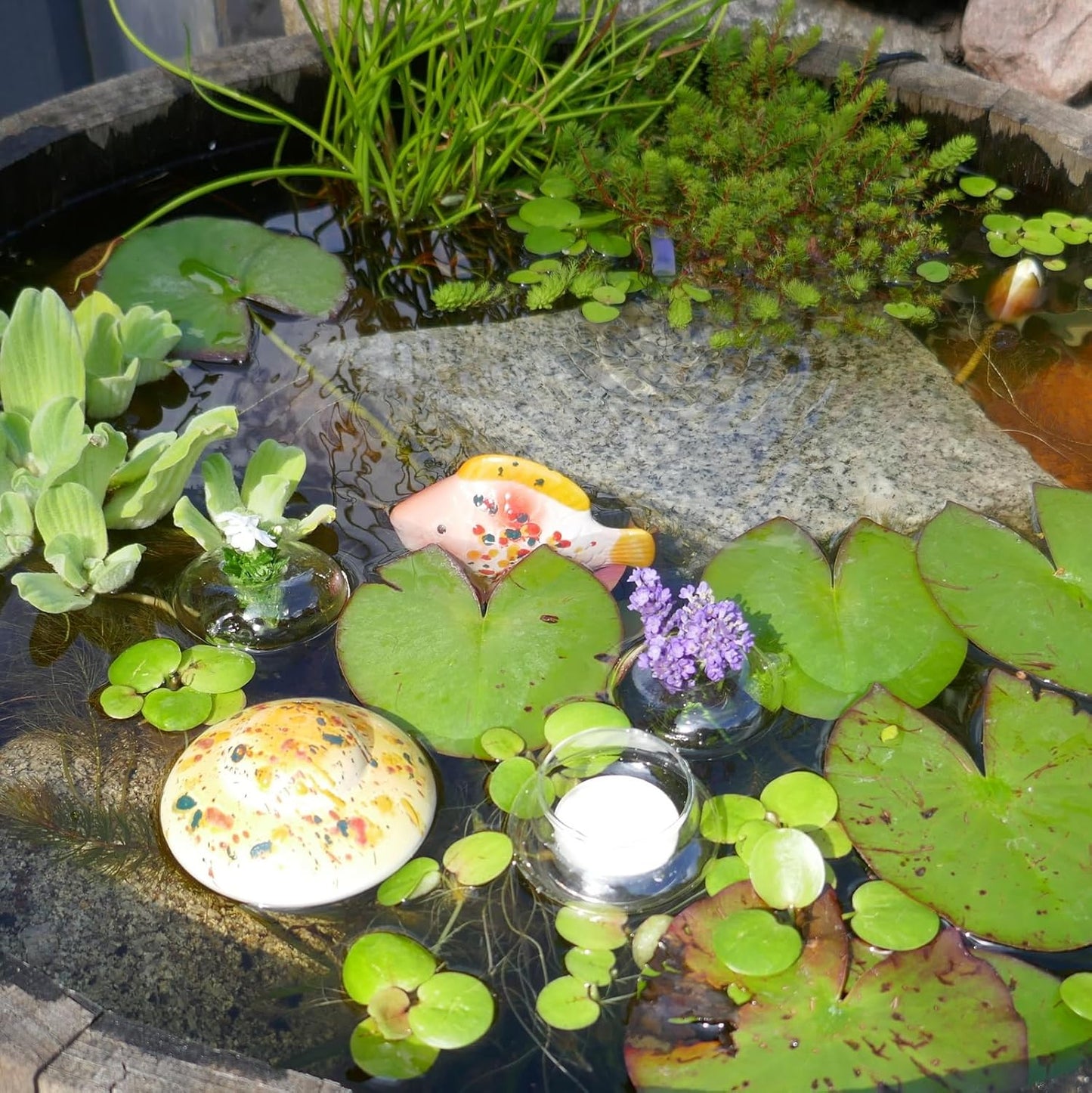 Miniteich Set mit Schwimmfisch und Blütenringen