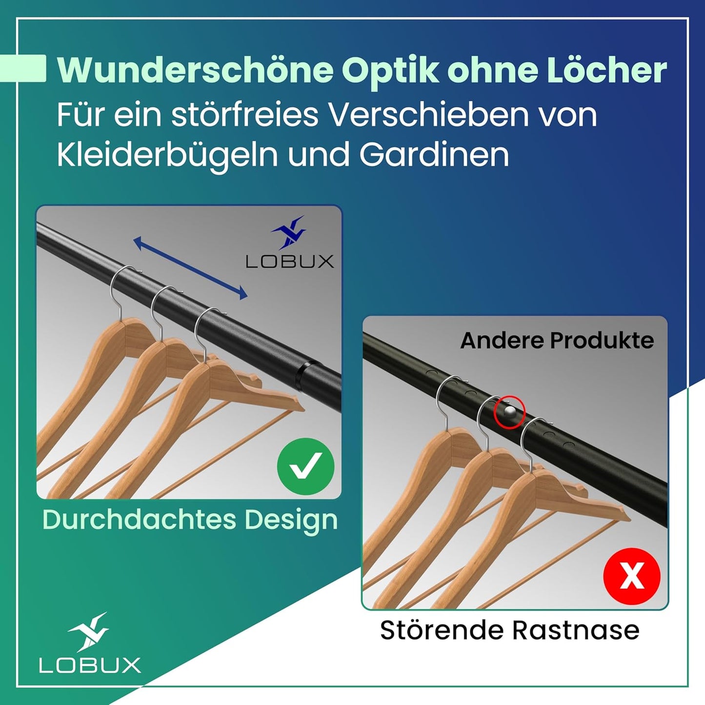 Gardinenstange ausziehbar, 210-300cm Schwarz