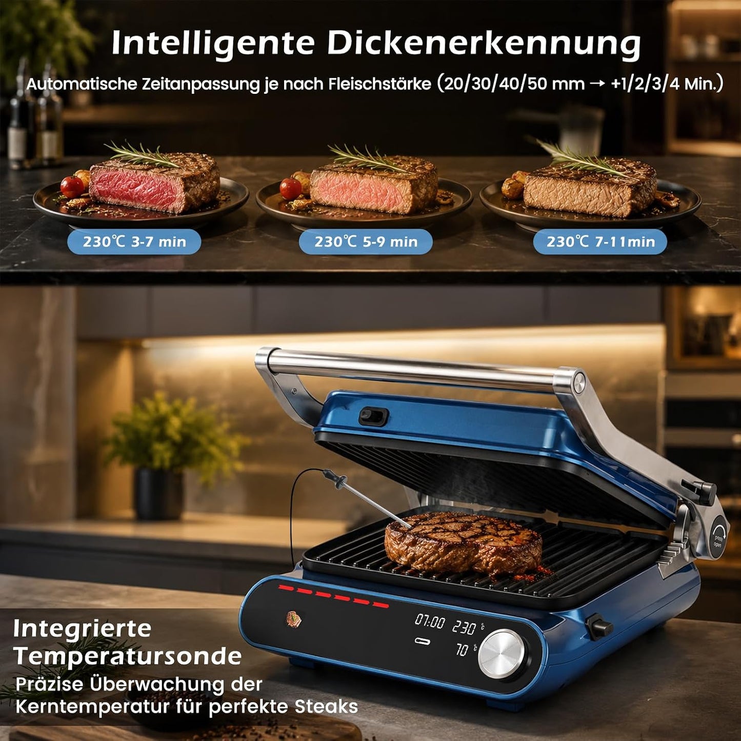 XXL-Kontaktgrill, Smart | Mit Farbdisplay & Temperatursonde