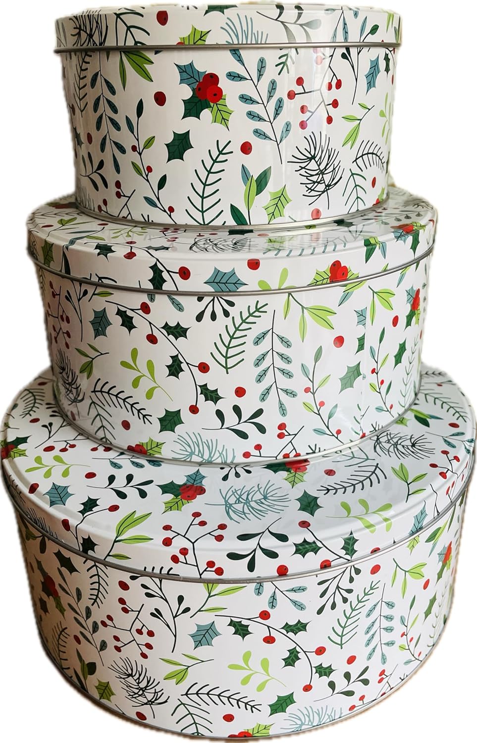 Weihnachts-Keksdosen-Set aus Blech (3-teilig), Weiss-bunt