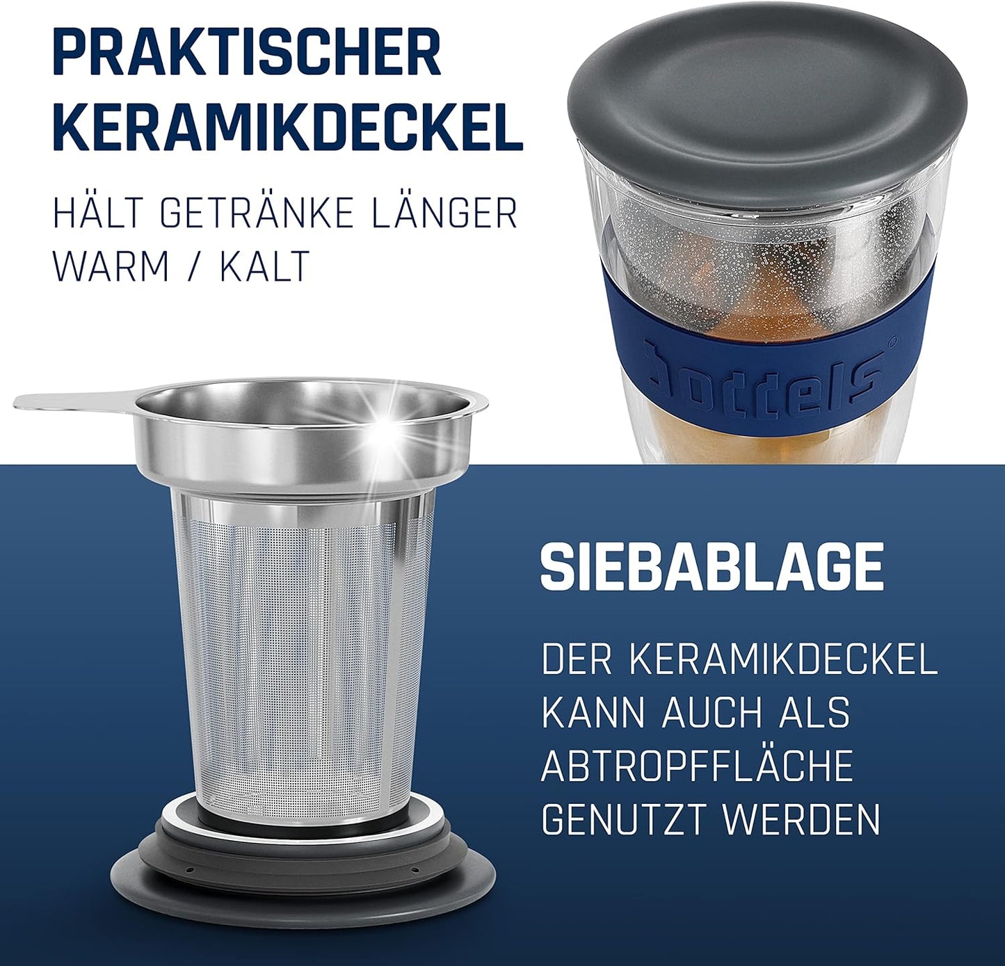 Teeglas mit Sieb und Deckel, Nachtblau