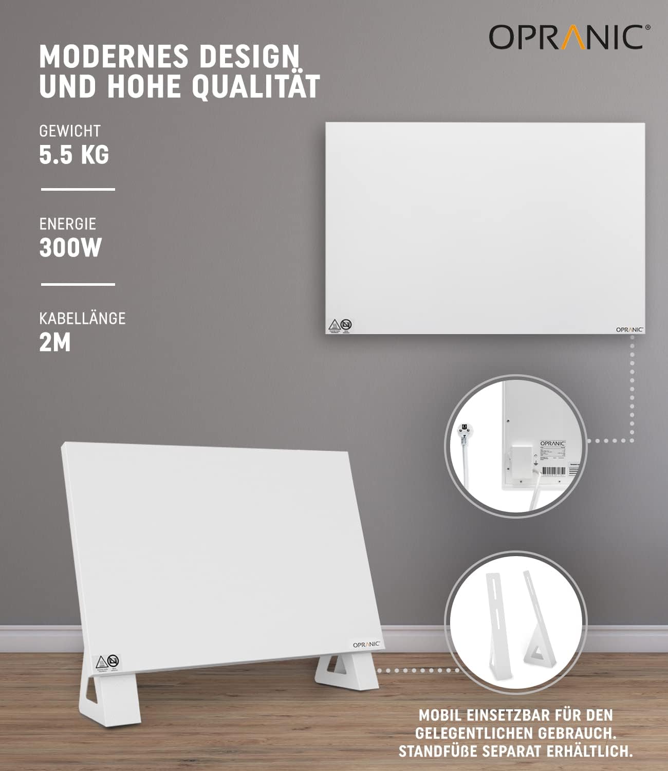 P5 Premium Infrarotheizung, 300 Watt mit Standfüße