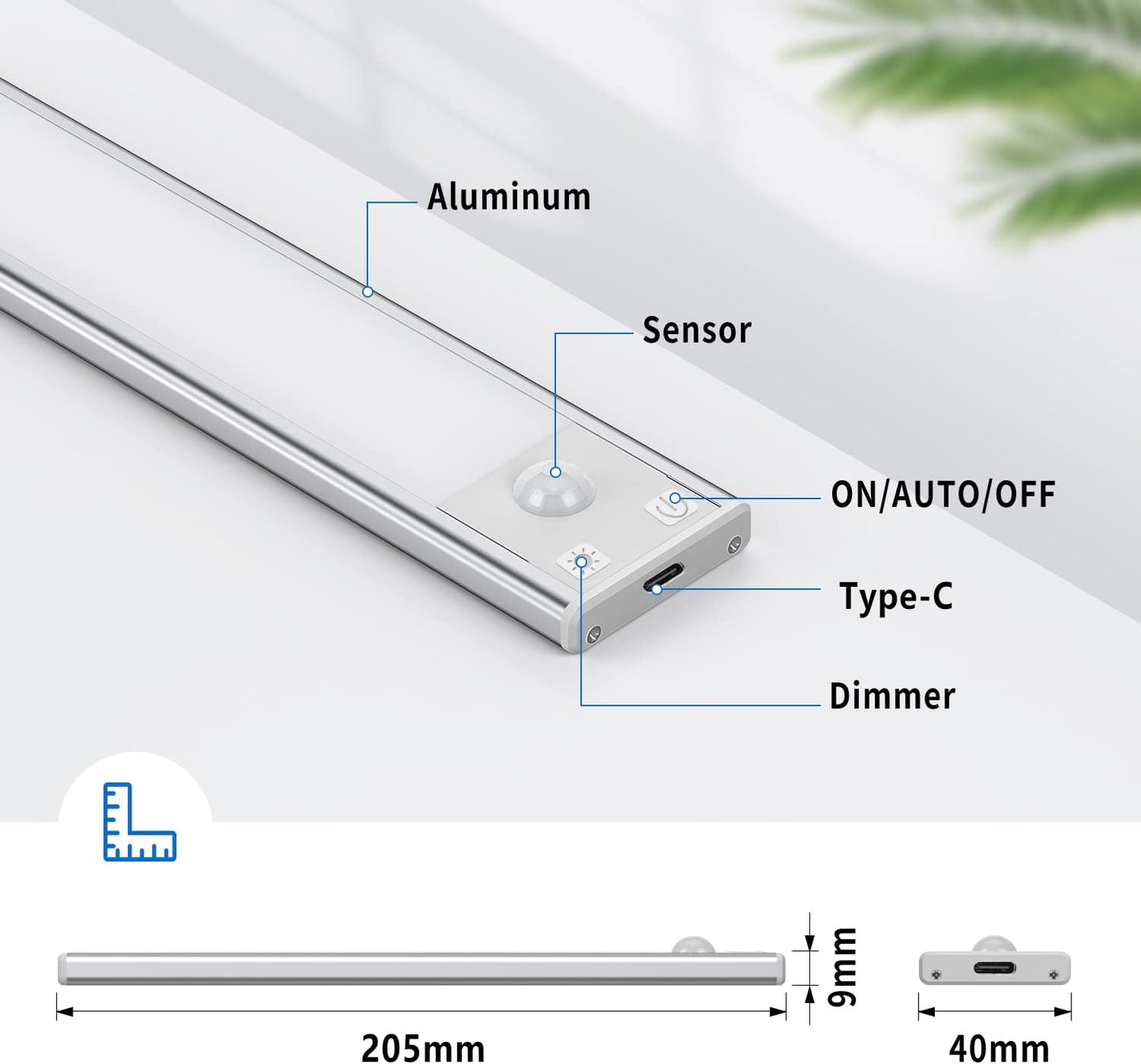 LED Unterbauleuchte mit Bewegungsmelder (2 Stück), 20.5CM*2 Weißes Licht