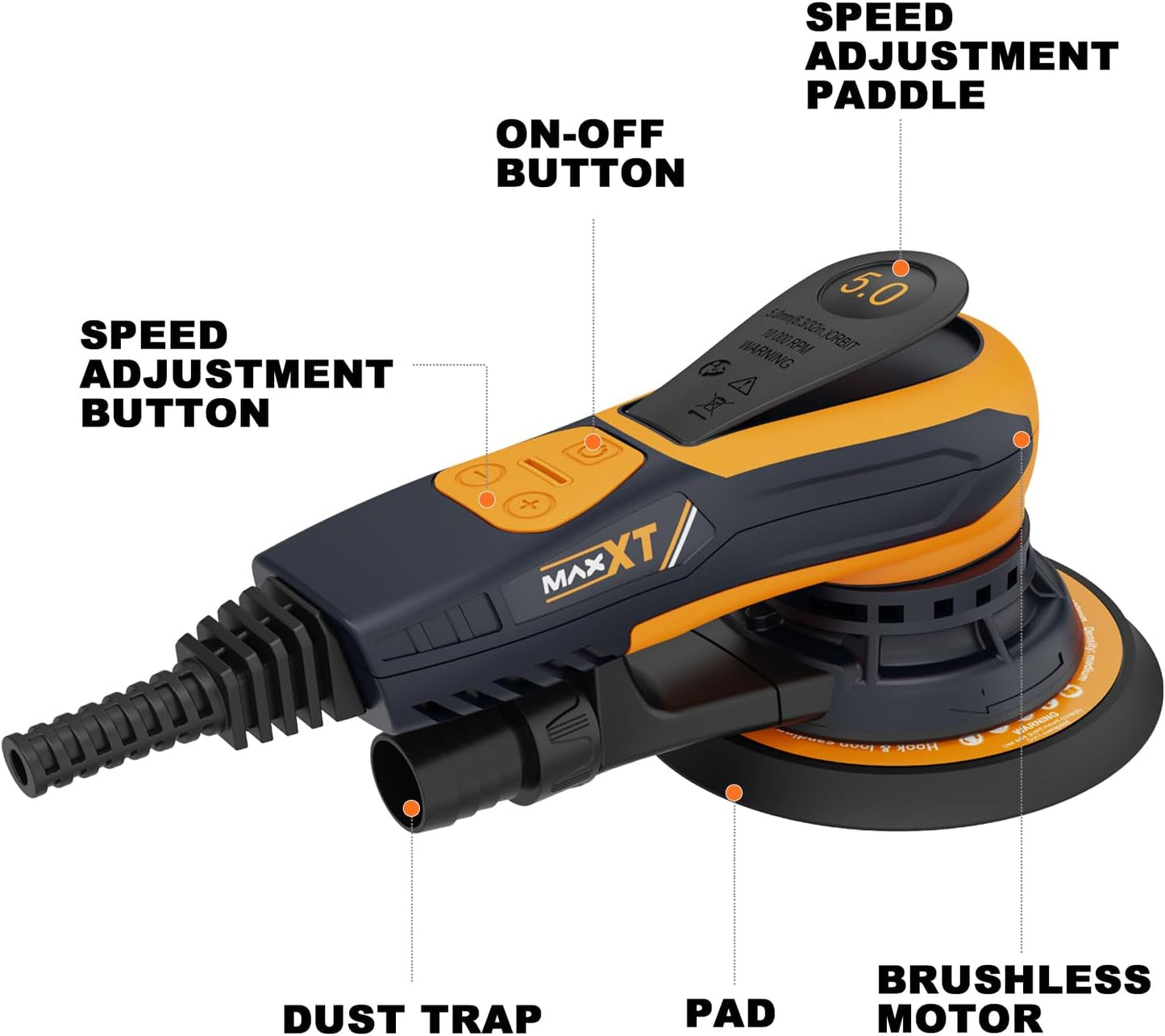 Bürstenloser Elektroschleifer 350 W, Kunststoffbox + 5,0mm - 150+125mm