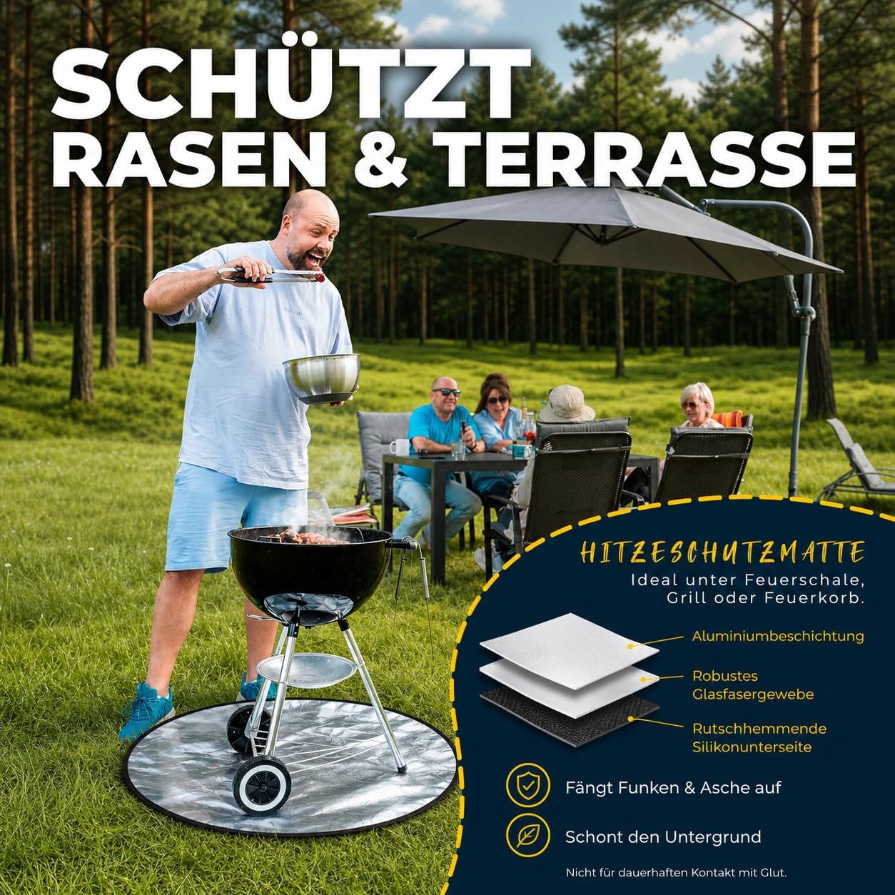 Hitzeschutz-Grillmatte mit Aschetasche, 97 cm