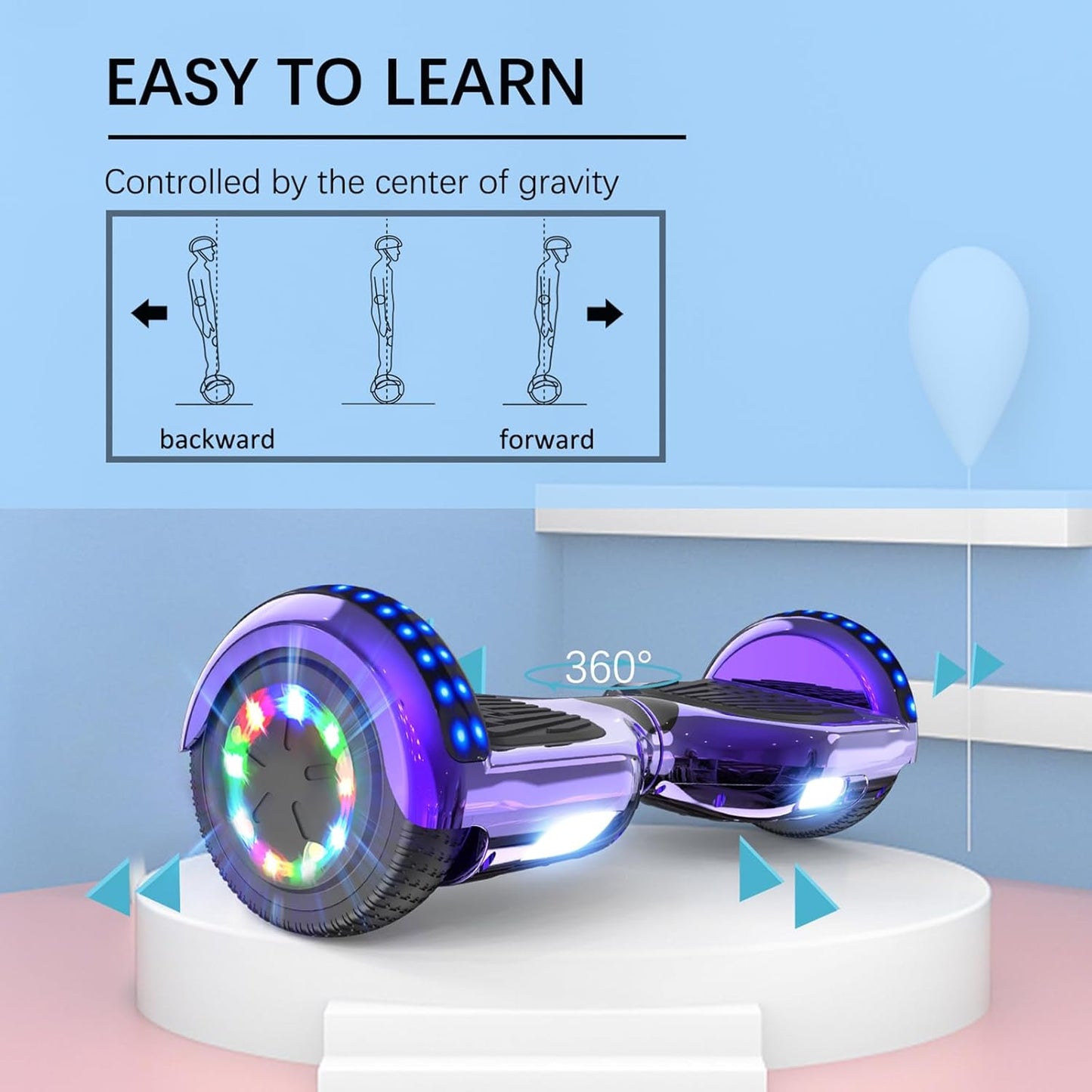 Hoverboard mit LED, Chrom Lila